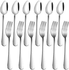 Set of 12, Stainless Steel Dinner Forks and Spoons, findTop Heavy-Duty Forks (8 Inch) and Spoons (7 Inch) Cutlery Set