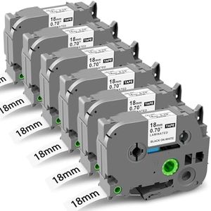 TZe-241 Label Maker Tape 18mm 0.7 Laminated White, Replacement for Brother P-Touch Label Maker Refills, TZe 241 Black on White 3/4 Inch TZe TZ Tape, Work with Brother PT-D400 PTD410 PTD600, 6-Pack