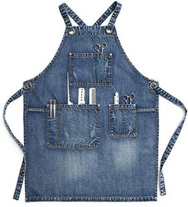Jeanerlor - Jean Apron for Men，Denim Apron for Hair Stylist, Craftsmen, Barista, BBQ, with Towel Loop + Tool Pockets, Adjustable L to XXL