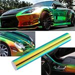 Blueshyhall PVC Vinyl Wrap Vehicle Film Holographic Rainbow Green Air Release DIY Car Body Decals Chameleon Film 53 in x 11.8 in