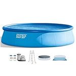 Intex 28175EH 18Ft x 48In Inflatable Easy Set Up Round Outdoor Above Ground Swimming Pool Set with Cover, Ladder, and Filter