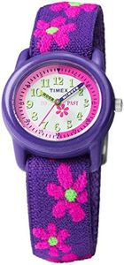 Timex Kids T89022 Time Teacher Purple/Pink Flowers Resin Watch Elastic Fabric Strap