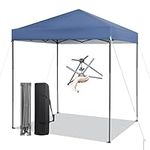 Tangkula 6.6x6.6 Ft Pop Up Canopy, 1 Person Instant Setup Canopy Tent with Center Lock, UPF 50+ Sun Protection, 8 Stakes, 4 Ropes, Portable Outdoor Canopy with Carrying Bag for Camp, Beach, Patio (Blue)