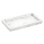 Emibele Jewelry Organizer Resin Tray, Bathroom Kitchen Dresser Vanity Tray Jewelry Dish Ring Holder Cosmetic Organizer for Candle Perfume Soap Shampoo Small Plant Home Decor, Mini Size - Marble White