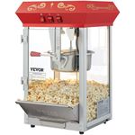 VEVOR 850W Popcorn Popper Machine, Popcorn Maker, 8 Oz Kettle Makes 48 Cups per Batch, Countertop Popcorn Maker with Tempered Glass, Includes 4 Scoops, Movie Theater Style, Red