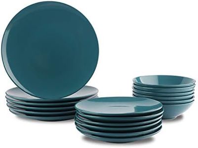 Amazon Basics 18-Piece Stoneware Dinnerware Set - Deep Teal, Service for 6