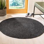 FRELISH DECOR Handwoven Jute Area Rug - Black Round Rustic Vintage Braided Reversible Rug - Eco Friendly Rug for Bedroom - Kitchen - Living Room - Farmhouse (5' Round - Black)