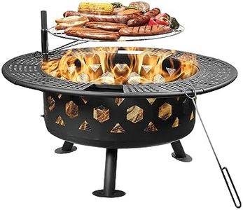Bettermade 32 Inch Outdoor Fire Pit, 2-in-One Large Camping Fire Pits for Outside with Cooking Grill and Fire Poker, Wood Burning Firepit for BBQ,Warm up, Patio, Bonfire, Camping, Picnic.