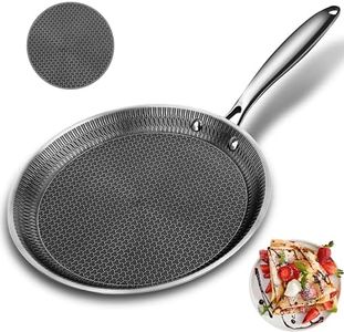 Bakpoco 10.6 Inch Crepe Pan Nonstick Pancake Pan, Multi-ply Stainless Steel Lasting Coating Tortillas Frying Pan Dosa Tawa, Non Stick Flat Grill Egg Pan for All Stove-Induction Oven, Assembly Required