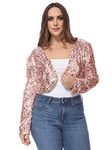 Anna-Kaci Women's Plus Size Sequin Embellished Long Sleeve Bolero Blazer Shrug, Rose Gold, X-Large