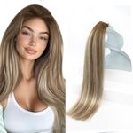 Sunny Hair Tape in Hair Extensions Human Hair 20inch Remy Hair Extensions for Women Real Human Hair Light Brown Ombre Balayage Platinum Blonde Invisible Tape in Extensions Straight 20Pcs