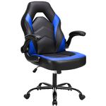 OLIXIS Computer Video Game Chair - Ergonomic Home Office with Comfy Lumbar Support, PU Leather Height Adjustable with Flip-up Armrest and 360° Swivel Wheels, Blue, for Adults, Teens