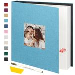 Artmag Photo Album Self Adhesive Scrapbook Album for 3x5 4x6 5x7 8x10 Pictures,60 Pages Linen Cover with Display Window DIY Photo Book Album with A Metallic Pen and Scraper (Teal)