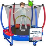 Happin® 55” Upgraded Toddler Trampoline Indoor & Outdoor Playset Ages 1-6, 5FT Kids Trampoline, Ultra Safe Mini Trampoline for Kids with Safety Enclosure Net, Gifts for Birthday with Basketball Hoop