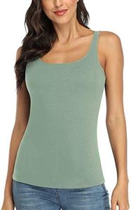 V FOR CITY Women Shelf Bra Tank Tops Adjustable Wide Straps Camisole Cotton Yoga Tops Green