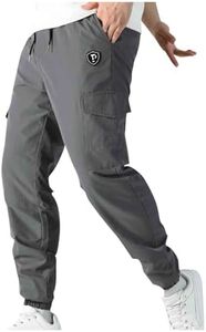 Bacrelax Mens Cargo Jogger Pants Elastic Waist Drawstring Regular with Zipper Pockets Cotton Slim Fit Outdoor Casual Pants Gray
