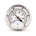 MEASUREMAN Fully Stainless Steel Pot, Kettle, Brewing Bimetal Thermometer, 3" Dial, 4" Stem, 0-250 deg F/-20-120 deg C, -1% Accuracy, Adjustable, 1/2" NPT Back Mount