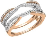 Dazzlingrock Collection 0.50 Carat (Cttw) Round White Diamond Chevron Double Enhancer Guard Wedding Ring for Women in 10K White & Rose Gold, Size 7