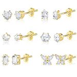 ASH'S CHOICE Gold Stud Earring Set, 6 Pairs Sterling Silver Stud Earrings for Women, Small Stud Cartilage Earrings, Multipack Butterfly Flower Diamond Ball Stud Earrings, Hypoallergenic Earrings