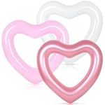 Whaline 3Pcs Inflatable Heart Pool Float Rose Gold Pink White Swim Heart Shaped Pool Rings Float Loungers Tube for Summer Swimming Pool Beach Bachelorette Party, 47.3 x 39.4 Inch