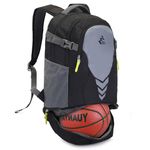 35L Basketball Backpack Large Sports Bag with Separate Ball Compartment, for Basketball Soccer Volleyball Swim Gym Travel (Black)