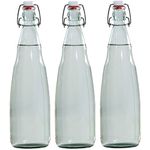 SAND DUNE Set of 3, 1000 ml Each OPT3 Glass clip top cap water bottle with flip top cap, Leak-Proof for water, Juices - Reusable Travel Glass Drinking Fridge Bottles