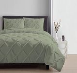 Pinch Pleated Duvet Cover 1 Piece 100% Egyptian Cotton 800 Thread Count Box Pintuck with Zipper Closure & Corner Ties Duvet Cover, Queen/Full (90" x 90") Sage Solid