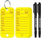 200 Pcs PVC Tags with Labels and Rings, Car Key Tags for Organization, Identifiers, and Luggage Tags with 2 Pcs Markers, Plastic Keychain Tags for Car, Truck, and Dealer Use (Yellow)