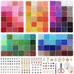 QUEFE 15600pcs 120 Colors Glass Seed Beads for Jewelry Making, 4mm Small Beads with Accessories Charms and Pendants Kit for Bracelets Rings Necklaces Making, DIY, Gift, Craft