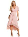 Ever-Pretty Women's Chiffon V-Neck Short Wedding Guest Dress with Ruffled Sleeves Pink 16UK