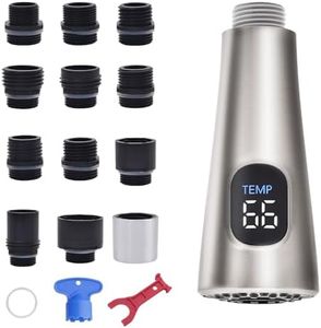 HOMELODY Pull Down Kitchen Faucet Head Replacement, LED Temperature Display Sink Spray Nozzle with 12 Adapters, Kitchen Sink Faucet Head Brushed Nickel