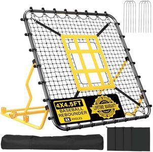 Baseball Rebounder Net 4x4.5FT Pitch Back Baseball Rebounder with Strike Zone & 9-Grid Target Adjustable Pitching Net for Grounders Batting Pitching Fielding Bounce Back Softball Volleyball Soccer Net