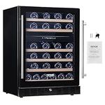 VEVOR Wine Cooler, 46 Bottles Under Counter Built-in or Freestanding Wine Refrigerator, Dual Zone Beverage Cooler with Blue LED Light, Single Door, Child Lock for Beer Soda Wine Water, ETL Listed