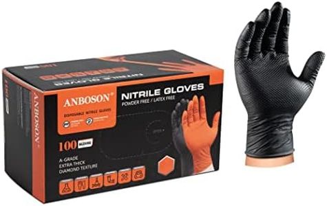 ANBOSON 10mil Nitrile-Gloves Disposable-Black Chemical-Resistant Rubber - Mechanic Gloves Heavy Duty, Latex Free, Diamond Grip (100, Large)