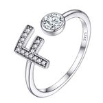 Womens Adjustable F Initial Rings for Teens 925 Sterling Silver Cubic Zirconia Ring