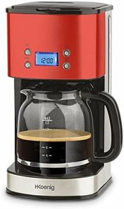 H.Koenig Cafetière Programmable à filtre Rouge Inox 1,5L (12 tasses) MG30, 1000W Carafe en Verre Gradué, Système Anti-Gouttes, Maintien au chaud, Ecran LDC, Arrêt auto, Porte-filtre amovible lavable