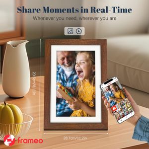 Frameo 10.1” WiFi Digital Photo Frame – Walnut Wood, HD IPS Touchscreen, 32GB