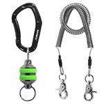 SAMSFX Fishing Strongest Magnetic Net Release Magnet Clip Holder Retractor with Coiled Lanyard (Green Grips)