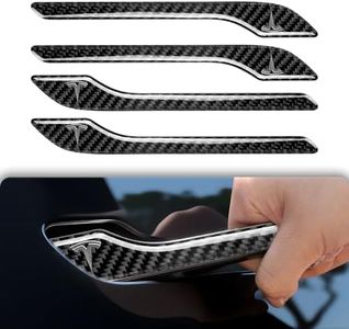 Polwlamks Door Handle Cover 4 PCS Fits Model Y 2020-26 / Model 3 2019-25, Real Carbon Fiber Handle Protector Sticker, 3D Tesla Door Handle Cover Sticker with 3M Self-Adhesive Backing (Cool Black)
