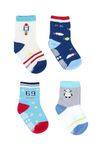 NEOBABY Cotton Anti Slip Grip Dotted Regular Socks For Kids & Babies Boys & Girls (Assorted/Random Designs) 4 Years-5 Years-Pack Of 4 Boys, Multicolour