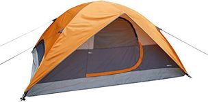 Amazon Basics Dome Camping Tent with Rainfly and Carry Bag, 3-Season Waterproof Easy Set-Up Tent, 4 Person, Orange/Grey