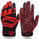 Football Receiver Gloves Adult Kids Pair, Ultra Stick Palm High Grip Catching Soccer Gloves for Men Youth Small Medium Large XL, Black White Blue Red Durable Breathable (Red, Kid-XLarge)