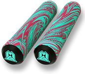 MGP Stunt Scooter Handlebar Grips - Latex Free 180mm Swirls TPR Grind Grips Stunt Scooters and BMX Bikes (Teal/Red)