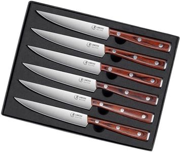 Premium Steak Knives Set of 6 in Gift Box - Polished Wood Handle, HC German Stainless Steel, Straight Edge Non Serrated - 4.8''Dinner Knife, Kitchen Tableware Knives Cutlery Set UMOGI