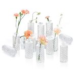 ComSaf Glass Bud Vases Set of 12, Small Diamond Bud Vases in Bulk, Mini Flowers Vases for Centerpieces, Vintage Bottle for Table Decorations, Wedding Decor, Recepetion, Home