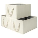 StorageWorks Large Storage Baskets for Organizing, Foldable Storage Baskets for Shelves, Fabric Storage Bins with Handles, Beige, White & Ivory, 3-Pack