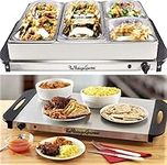 Vintage Gourmet® 4 Tray Food Warmer, All in One Buffet Server with Warming Plate Function, Turkey & Vegetables, Keeps Food Warm, Variable Temperature Control, Cool-Touch Handles Easy Portability 300W