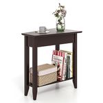 GOFLAME 2-Tier Wedge End Table, Narrow Triangle Side Table with Storage Shelf, Solid Wood Legs, Nightstand, Recliner Wedge Table for Living Room, Bedroom, Small Space, Espresso