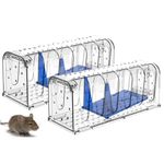 2 Packs Humane Mouse Trap No Kill, Mouse Traps Indoor Outdoor, Catch and Release, Reusable Mice Traps, Easy to Set and Safe for Family and Pets (Transparent with A Little Blue)