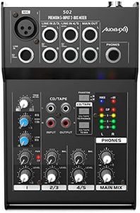 Audibax 502 - Mesa de Mezclas de Sonido - Mezclador de Audio de 5 Canales - Entrada para Micrófono - 2 Entradas Estéreo Jack - Ecualizador de 2 Bandas - Alimentación de 48 V Phantom Power